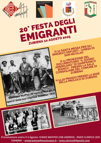 Immagine notizia Festa degli EMIGRANTI  Zubiena 10 agosto 2025