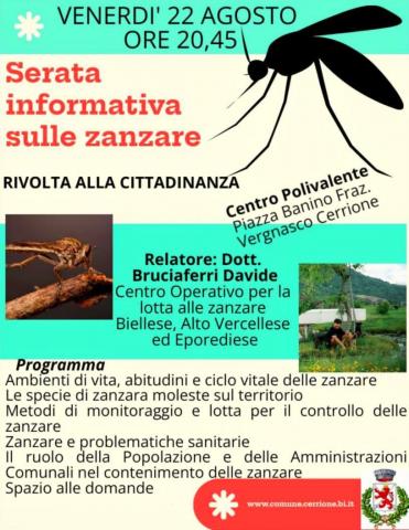 Immagine notizia Serata informativa sulle zanzare a Cerrione venerdì 22 agosto 2025